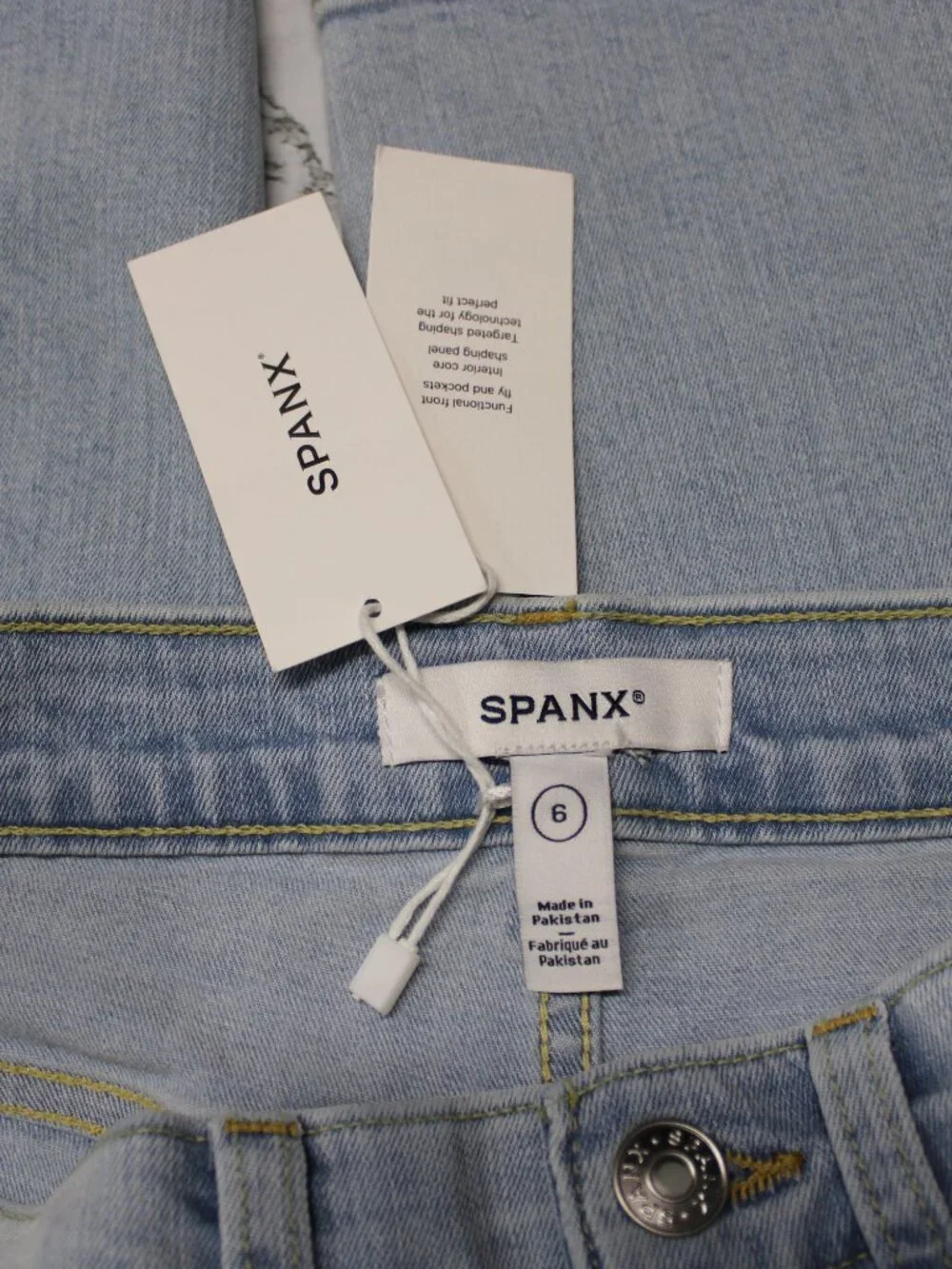 Spanx Size 6 Faded Light Wash Denim Blue Mid Rise Straight Leg Jeans
